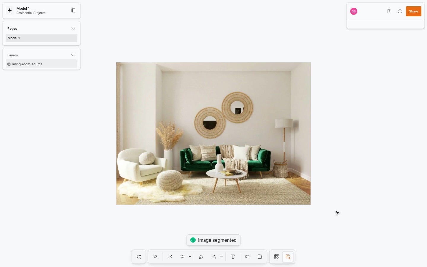 Living-room image with dark green upholstery applied to the sofa.
