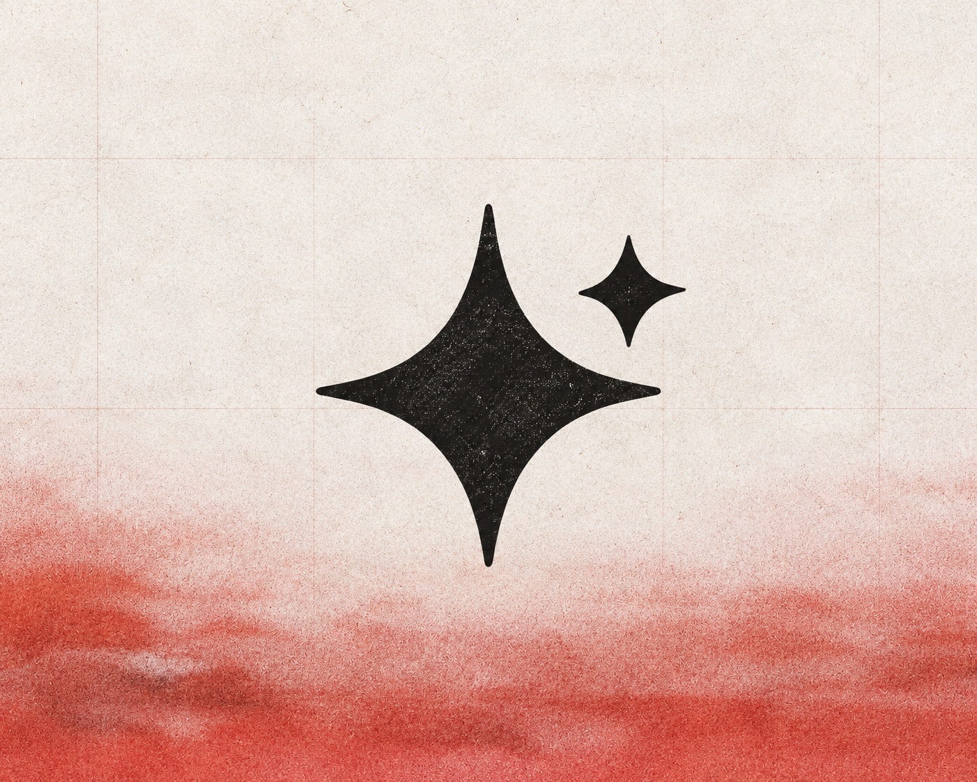 Black AI sparkle icon on cream and terracotta textured drafting paper.
